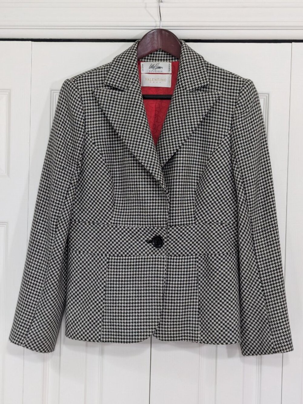 Vintage Valentino Women'S Duotone Houndstooth Pattern Blazer